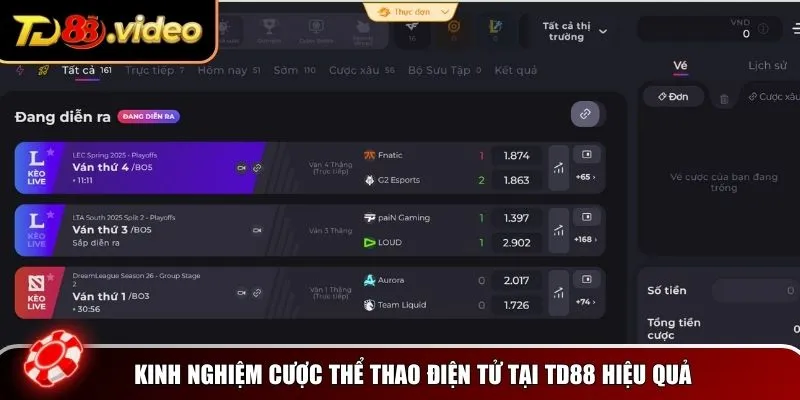 Kinh nghiệm cược thể thao điện tử tại TD88 hiệu quả